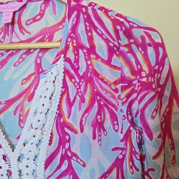 Lilly Pulitzer Luci V-Neck Cotton Tunic Size XXS Lightweight Vacation Coastal - Picture 7 of 16